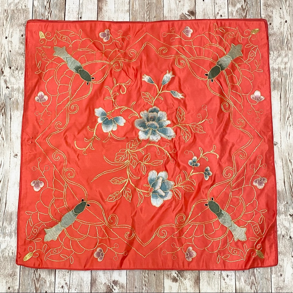 Vintage Golden Cloud Red Silk Blend Butterflies/Flowers Embroidered Pillow Cases